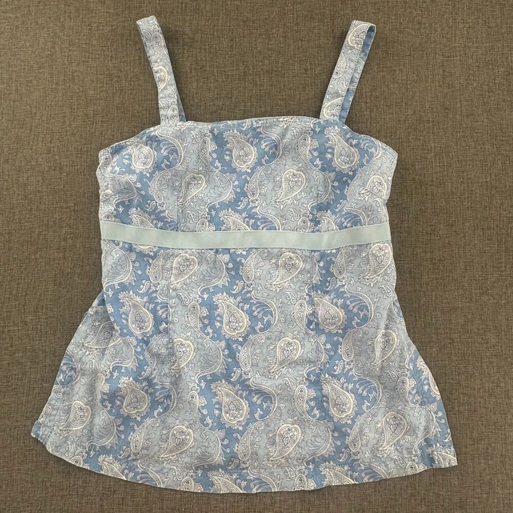 Tommy Hilfiger Y2K Vintage Cami Top Linen Blue Paisley Late 90's Size 12